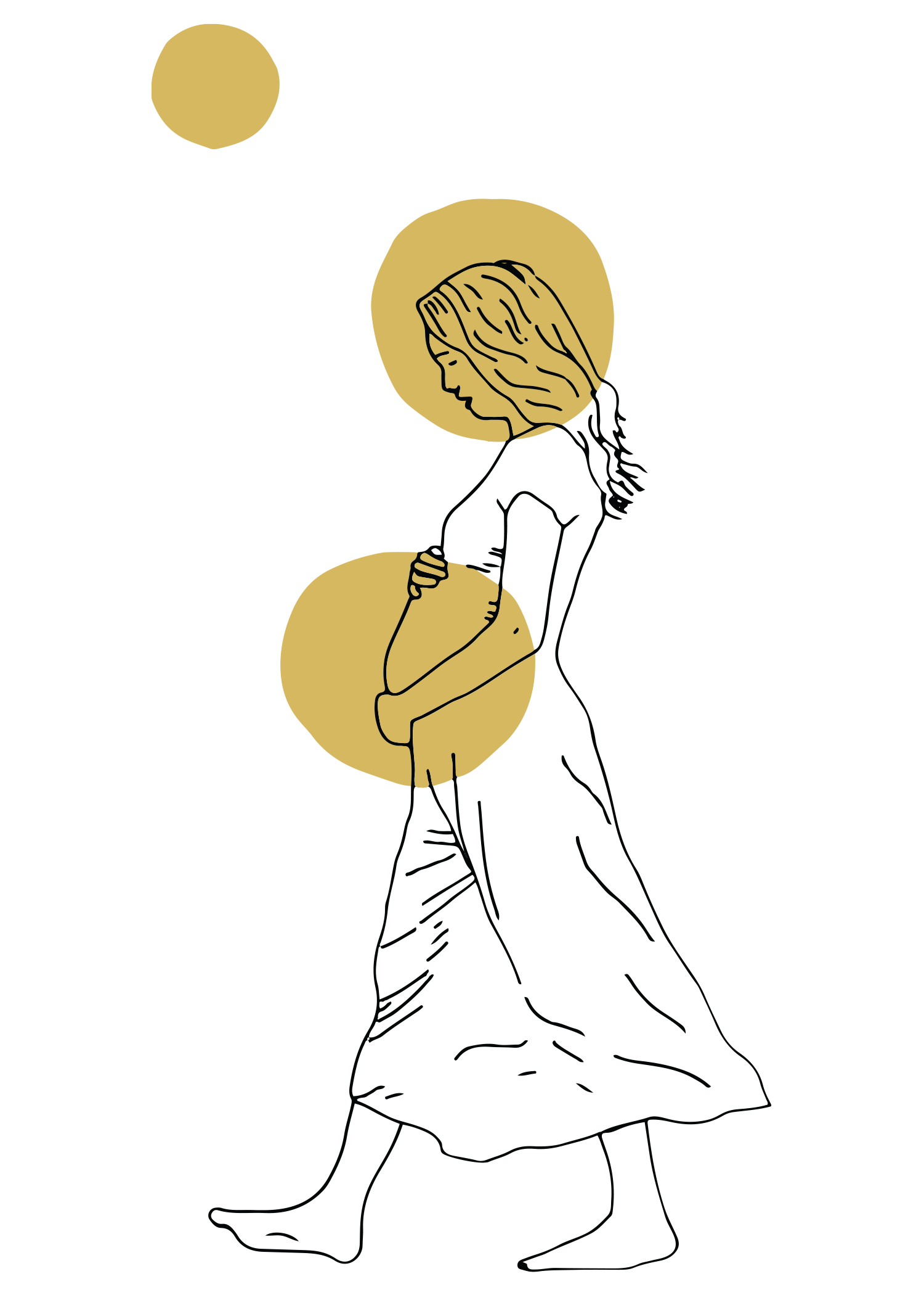 Artwork showing pregnant woman cradling her belly